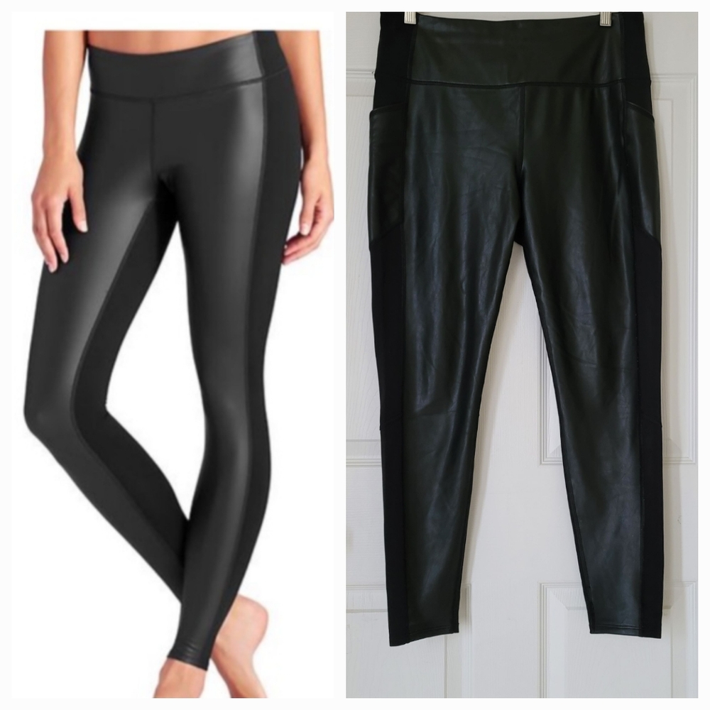 ATHLETA BLACK FAUX LEATHER LEGGINGS Size Large